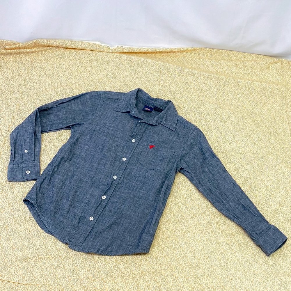 Boy's Casual Long Sleeve Light Weight Button Up Shirt Gray Blue WRANGLER 10 12
